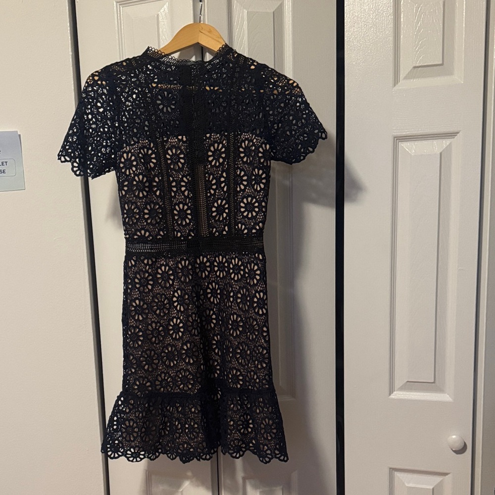 Navy S Floral Crochet Lace Short Sleeve Dress